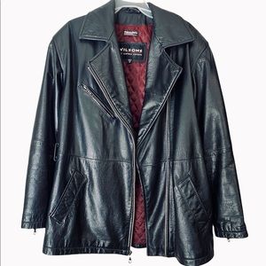Wilsons black leather motorcycle jacket.